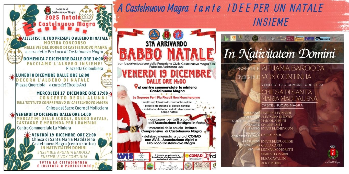 Le tre locandine rappresentano in dettaglio le diverse iniziative programmate sul territorio.