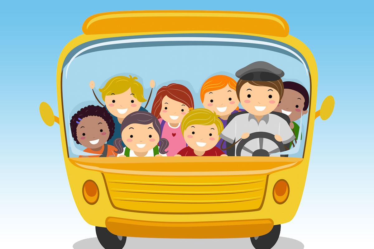 Pulmino giallo con autista e bambini
