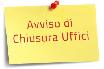 Immagine rappresentante post it fondo giallo con scritta in rosso Avviso chiusura Uffici 