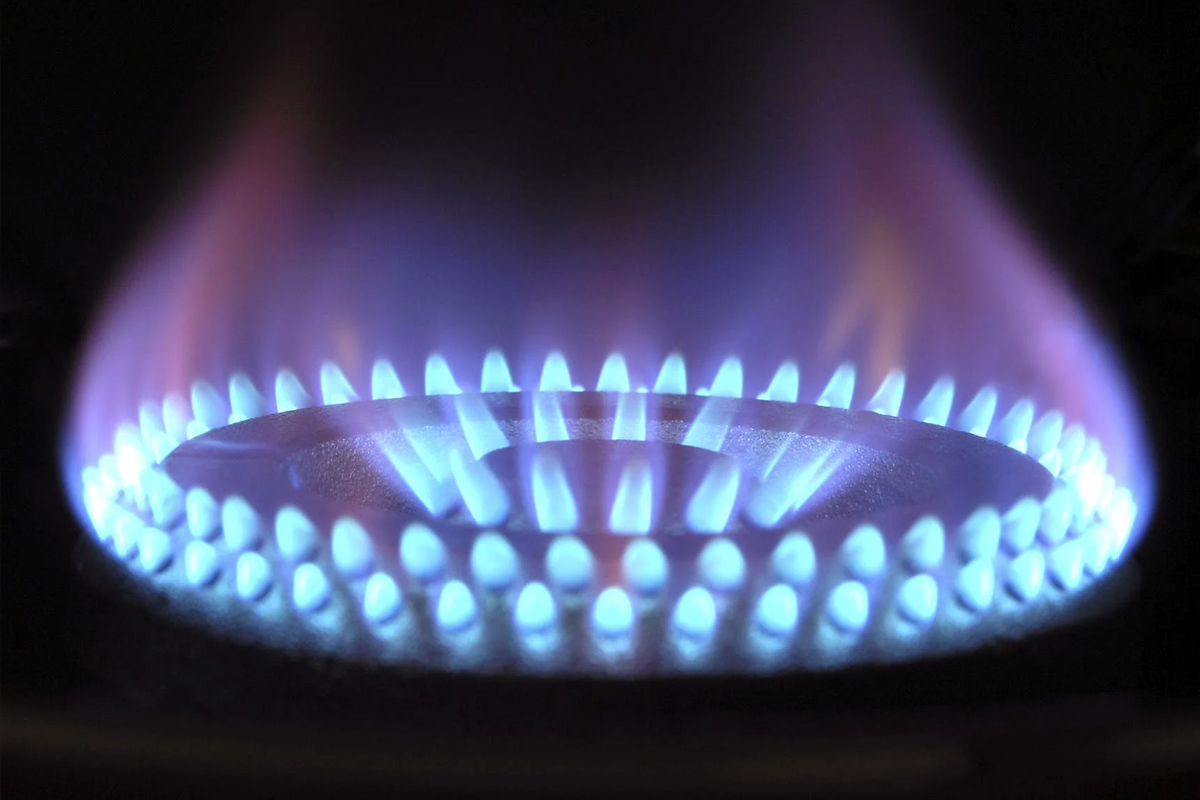 Fiammelle azzurre di fornelli a gas circolare