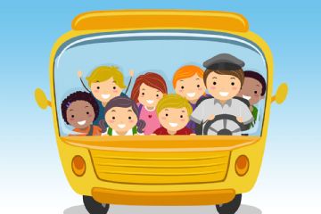 Pulmino giallo con autista e bambini
